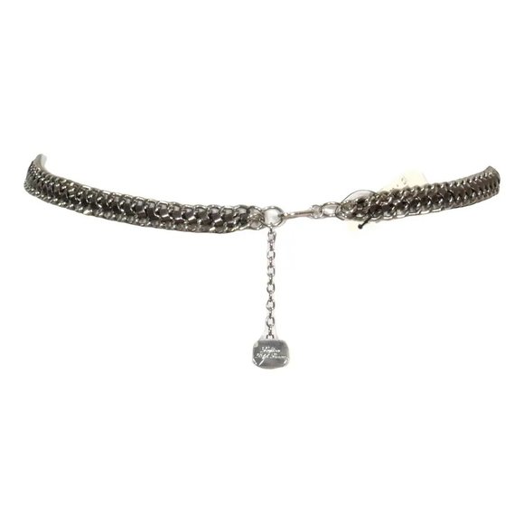 RALPH LAUREN Silver Double Chain Link Patent Leather Woven Logo Charm Belt L/XL